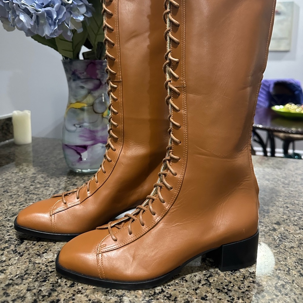 Aeyde Tan Lace-Up Leather Boots